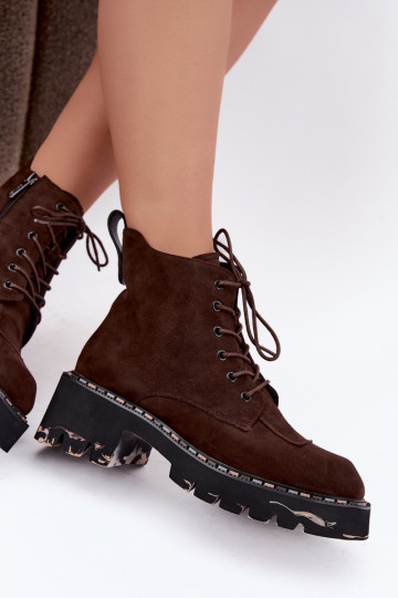 Gevoerde enkellaarsjes van faux suede Artiker 59C0247 chocolade