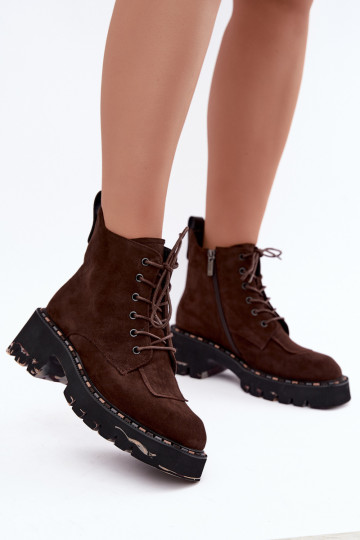 Gevoerde enkellaarsjes van faux suede Artiker 59C0247 chocolade 2
