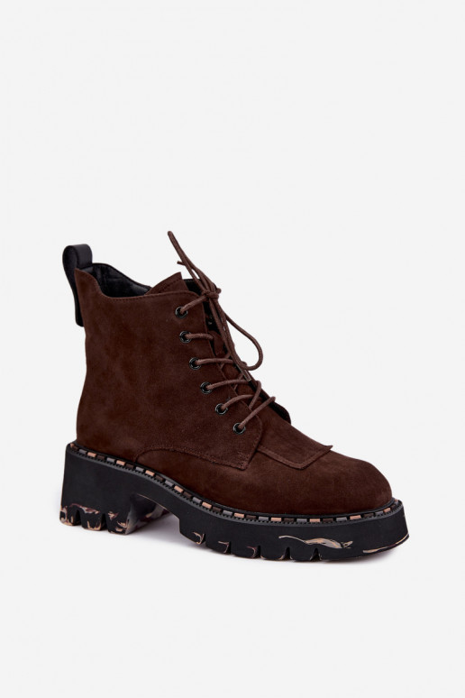 Gevoerde enkellaarsjes van faux suede Artiker 59C0247 chocolade
