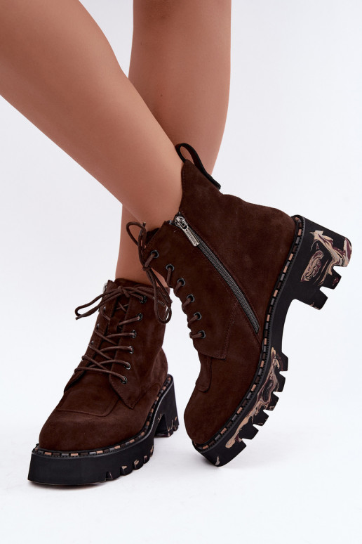 Gevoerde enkellaarsjes van faux suede Artiker 59C0247 chocolade