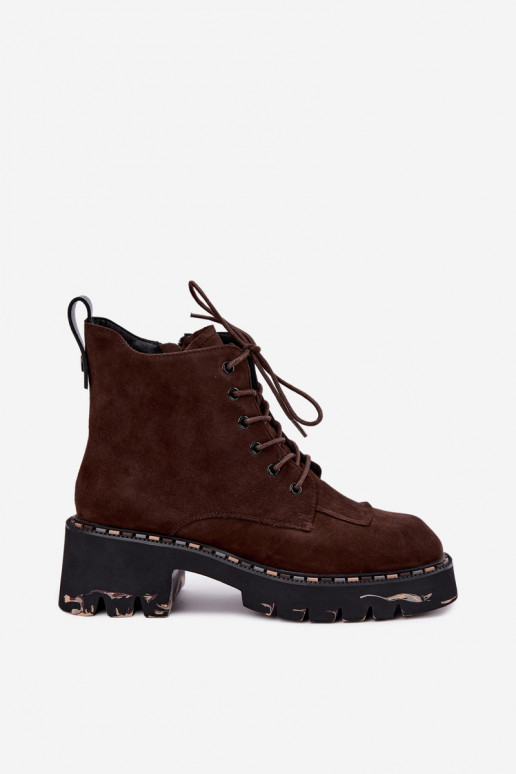 Gevoerde enkellaarsjes van faux suede Artiker 59C0247 chocolade