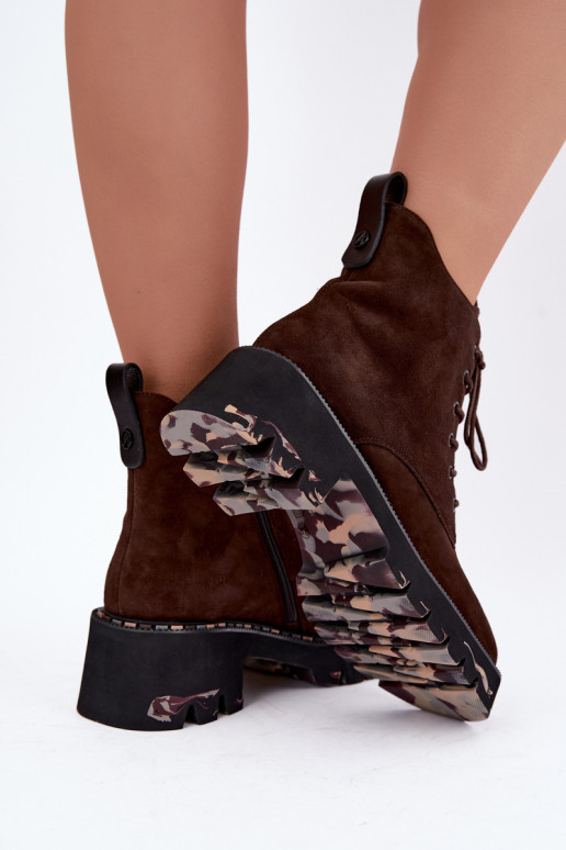 Gevoerde enkellaarsjes van faux suede Artiker 59C0247 chocolade