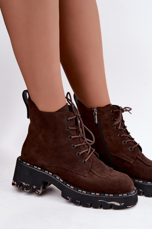 Gevoerde enkellaarsjes van faux suede Artiker 59C0247 chocolade