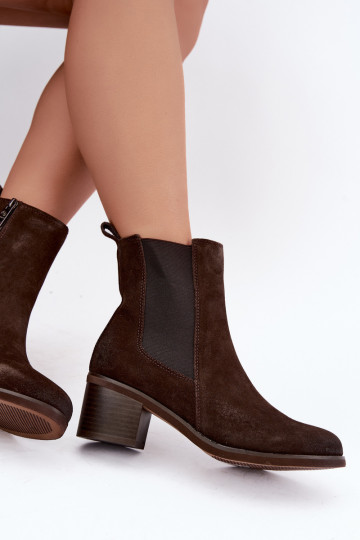 Stijlvolle gevoerde enkellaarsjes van faux suede Klocke Vinceza 133105 chocolade