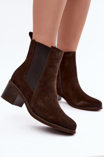 Stijlvolle gevoerde enkellaarsjes van faux suede Klocke Vinceza 133105 chocolade 2