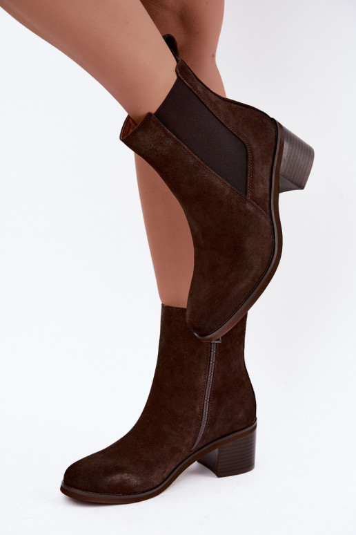Stijlvolle gevoerde enkellaarsjes van faux suede Klocke Vinceza 133105 chocolade