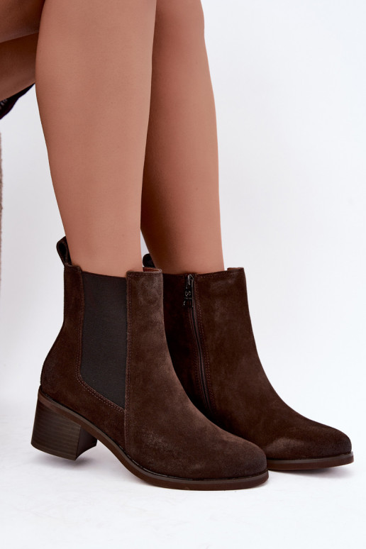 Stijlvolle gevoerde enkellaarsjes van faux suede Klocke Vinceza 133105 chocolade