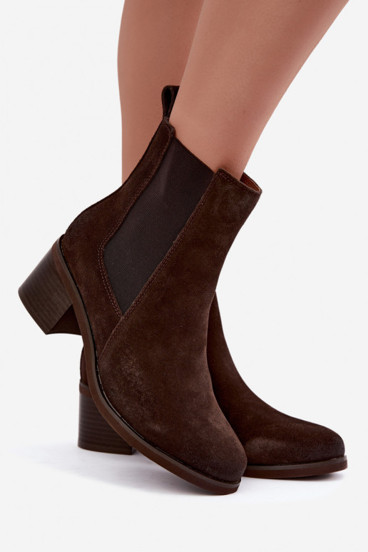 Stijlvolle gevoerde enkellaarsjes van faux suede Klocke Vinceza 133105 chocolade