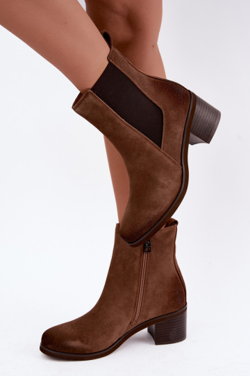 Stijlvolle gevoerde enkellaarsjes van faux suede Klocke Vinceza 133105 bruin