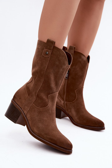 geïsoleerde cowboy-stijl enkellaarsjes met hakken Vinceza 133106 in bruin