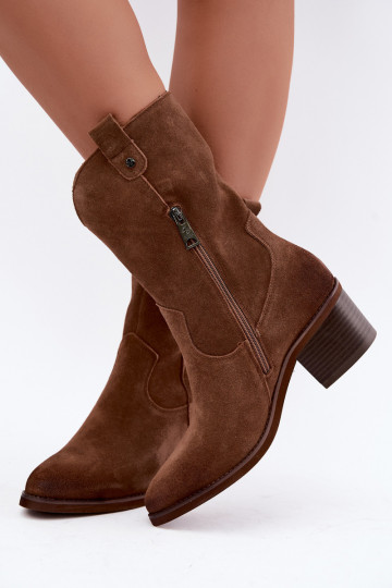 geïsoleerde cowboy-stijl enkellaarsjes met hakken Vinceza 133106 in bruin 2
