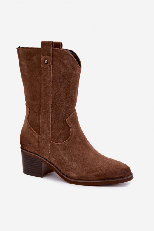 geïsoleerde cowboy-stijl enkellaarsjes met hakken Vinceza 133106 in bruin
