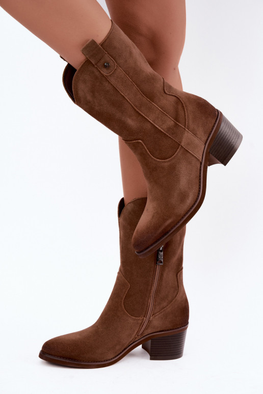 geïsoleerde cowboy-stijl enkellaarsjes met hakken Vinceza 133106 in bruin