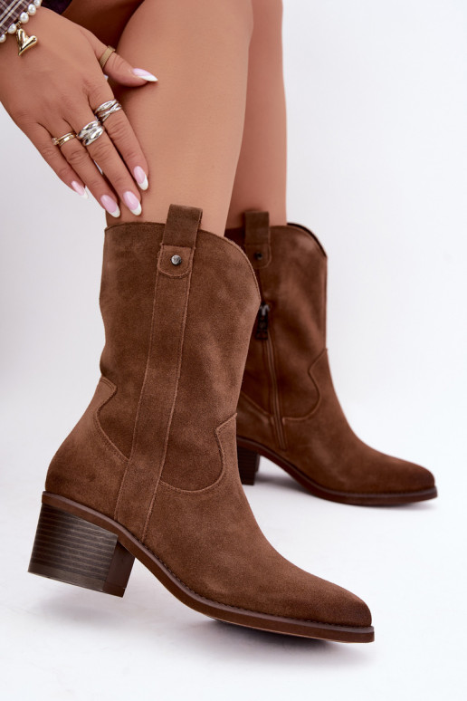 geïsoleerde cowboy-stijl enkellaarsjes met hakken Vinceza 133106 in bruin