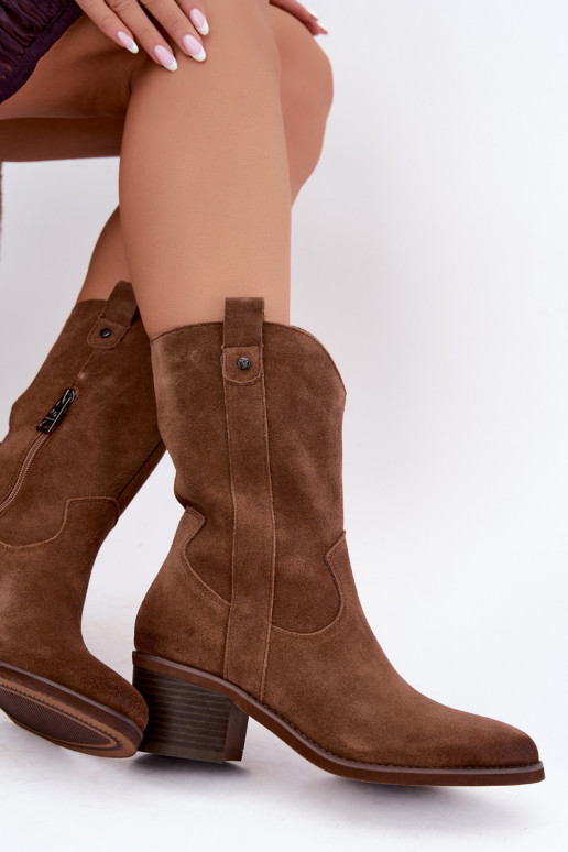 geïsoleerde cowboy-stijl enkellaarsjes met hakken Vinceza 133106 in bruin
