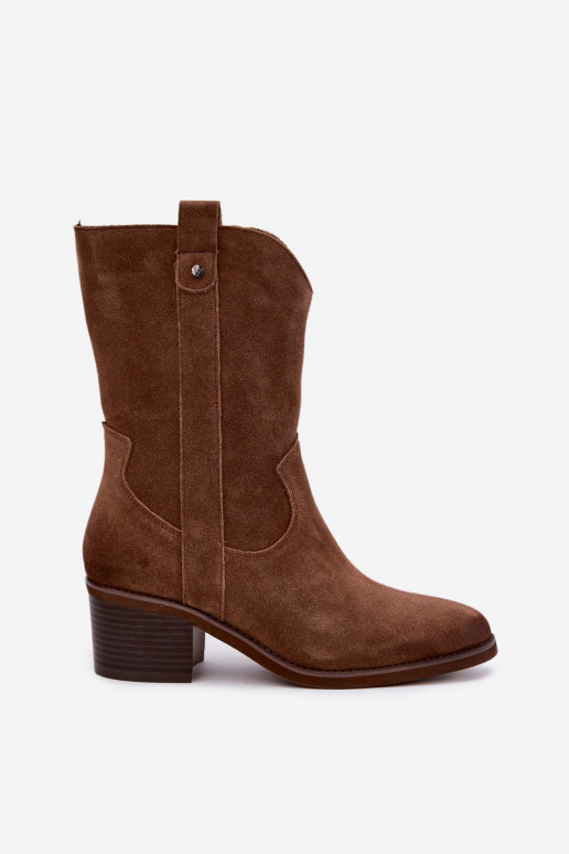 geïsoleerde cowboy-stijl enkellaarsjes met hakken Vinceza 133106 in bruin