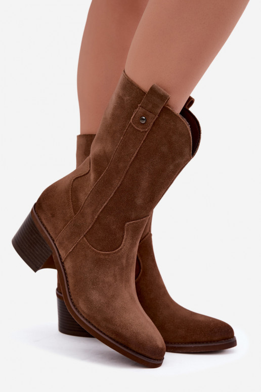 geïsoleerde cowboy-stijl enkellaarsjes met hakken Vinceza 133106 in bruin