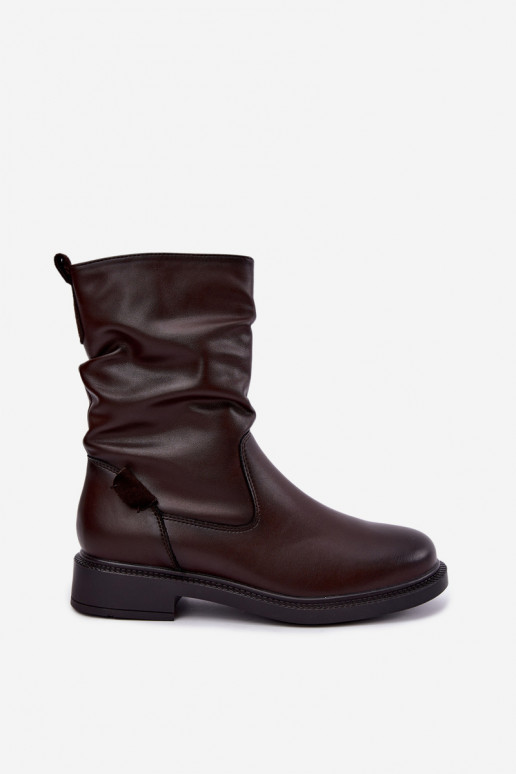 geïsoleerde gekreukte enkellaarsjes met brede hakken Sergio Leone BT-08 in chocolade