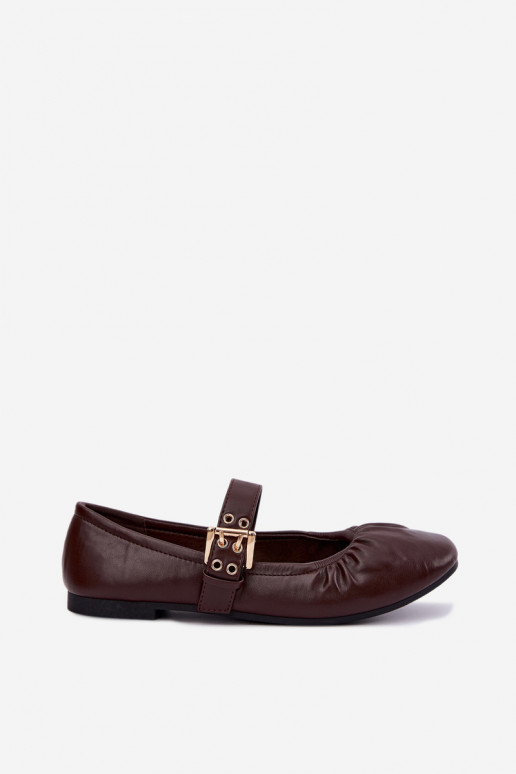 ballet flats met rimpels en bandjes in chocolade Irelissa