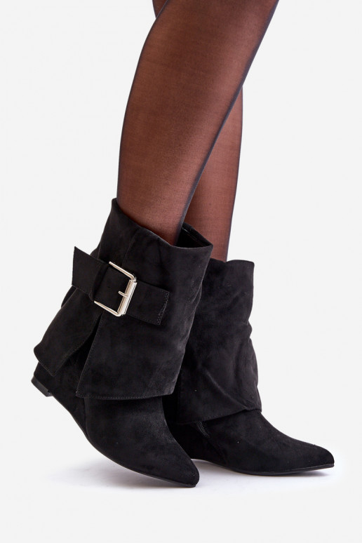 Enkellaarsjes met platform en gespen van faux suede in zwart Vortinia