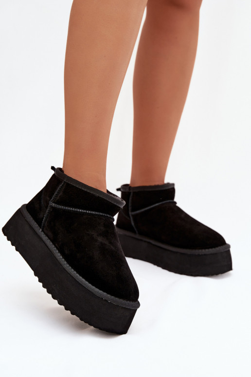 Dames sneeuwlaarzen van faux suede in zwart