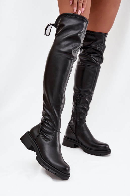 dames kniehoge laarzen met stijlvolle details in zwarte kleur Rylissa