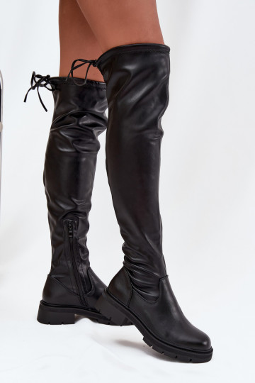 dames kniehoge laarzen met stijlvolle details in zwarte kleur Rylissa 2