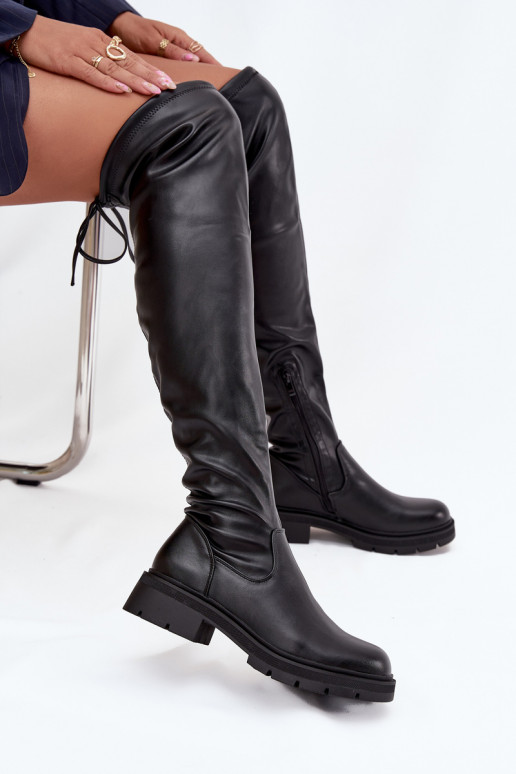 dames kniehoge laarzen met stijlvolle details in zwarte kleur Rylissa