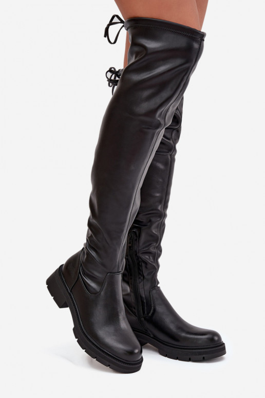 dames kniehoge laarzen met stijlvolle details in zwarte kleur Rylissa