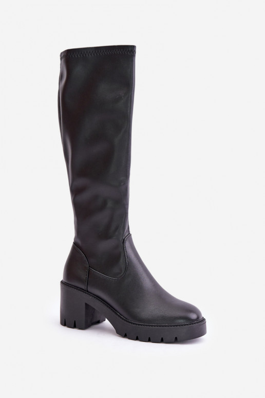 Zwarte kniehoogte laarzen van faux leather met hakken Vinceza 58332