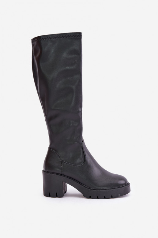 Zwarte kniehoogte laarzen van faux leather met hakken Vinceza 58332