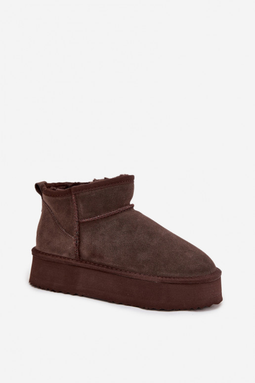 Dames sneeuwlaarzen van faux suede met platform Vinceza 97962 in chocolade kleur
