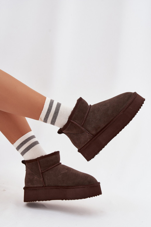 Dames sneeuwlaarzen van faux suede met platform Vinceza 97962 in chocolade kleur