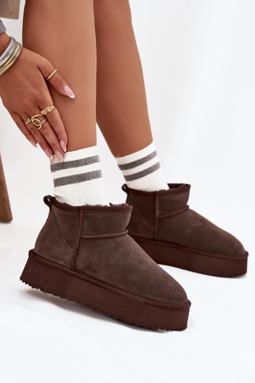 Dames sneeuwlaarzen van faux suede met platform Vinceza 97962 in chocolade kleur