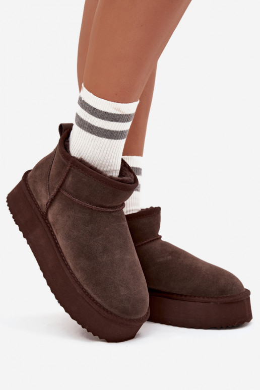 Dames sneeuwlaarzen van faux suede met platform Vinceza 97962 in chocolade kleur