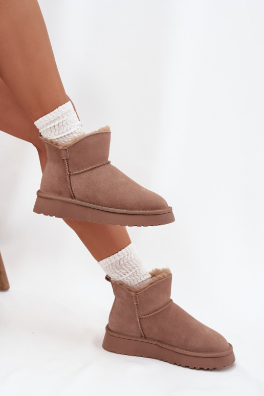 Zandkleurige sneeuwlaarzen van faux suede met isolatie en bontvoering Vinceza 97961