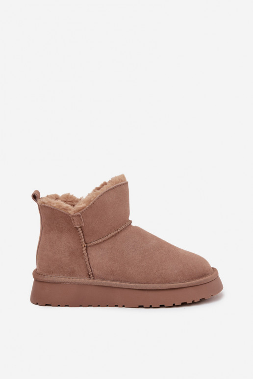 Zandkleurige sneeuwlaarzen van faux suede met isolatie en bontvoering Vinceza 97961