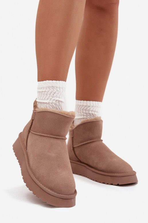 Zandkleurige sneeuwlaarzen van faux suede met isolatie en bontvoering Vinceza 97961
