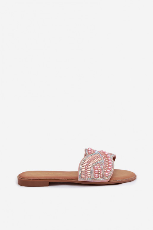 Roze versierde slippers met brede hakken Dovima