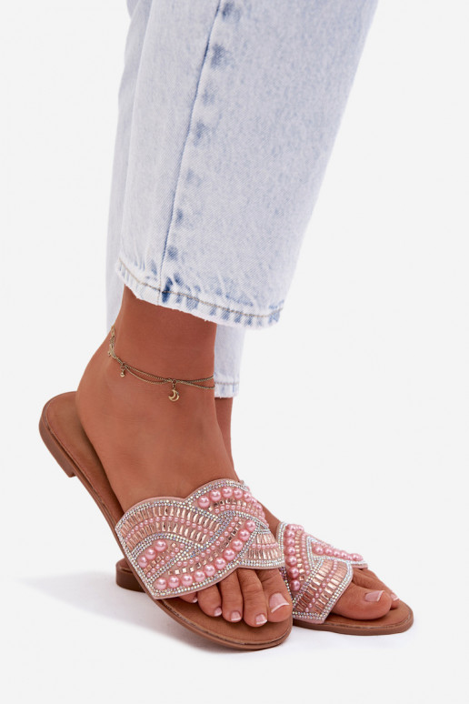 Roze versierde slippers met brede hakken Dovima