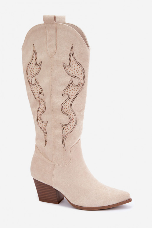 Ivoor cowboy-stijl kniehoge laarzen met decoratie op de schacht Greyla
