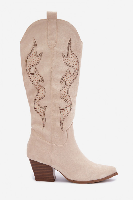 Ivoor cowboy-stijl kniehoge laarzen met decoratie op de schacht Greyla