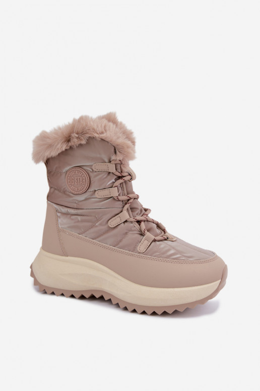 Zandkleurige sneeuwlaarzen met platform en bont Big Star UU274221