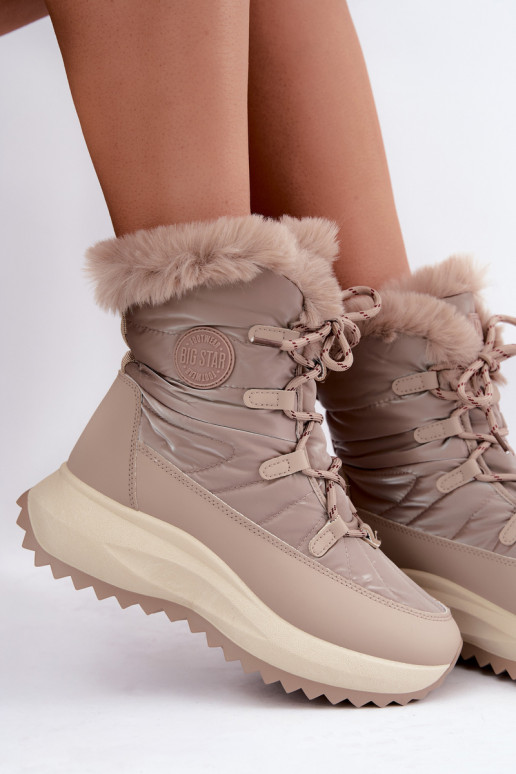 Zandkleurige sneeuwlaarzen met platform en bont Big Star UU274221