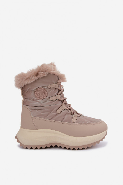 Zandkleurige sneeuwlaarzen met platform en bont Big Star UU274221