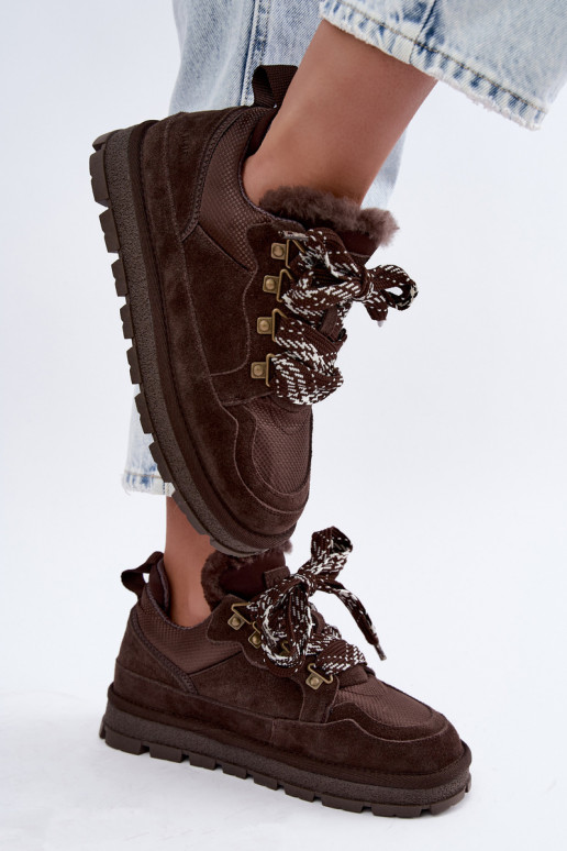 Sneeuwlaarzen met veters van faux suede GOE UU2N4921 CzekoladoĮe