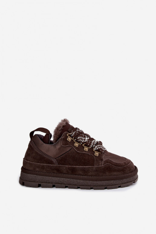 Sneeuwlaarzen met veters van faux suede GOE UU2N4921 CzekoladoĮe