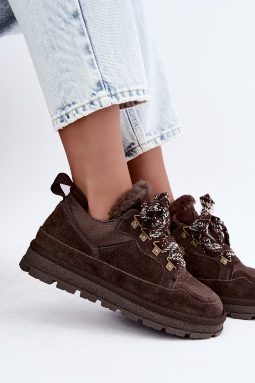 Sneeuwlaarzen met veters van faux suede GOE UU2N4921 CzekoladoĮe