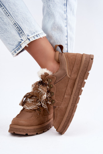 Bruine sneeuwlaarzen met veters van faux suede GOE UU2N4922 2