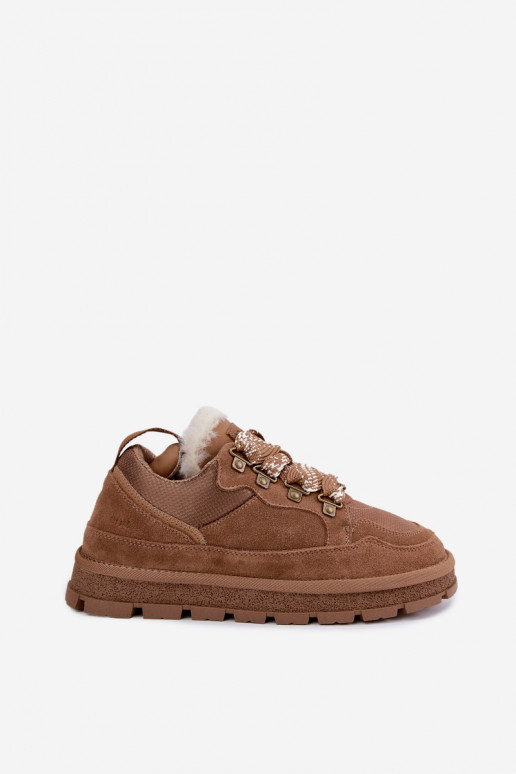 Bruine sneeuwlaarzen met veters van faux suede GOE UU2N4922